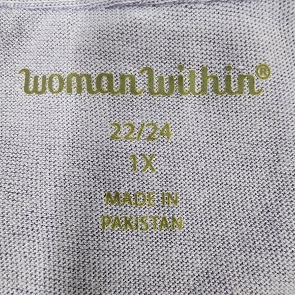 Woman Within Tunic Top Size 1X 22/24 Lavender 3/4 Sleeve Button Up Embroidered - Picture 8 of 10